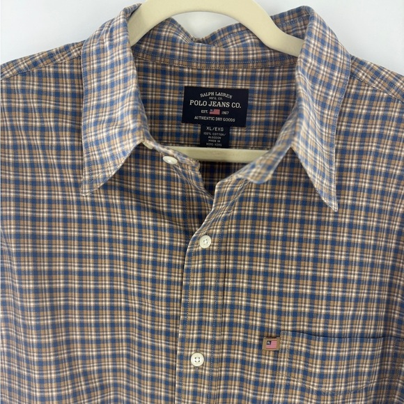 Polo Jeans Ralph Lauren Beige and Blue Checkered button down shirt - Picture 3 of 9